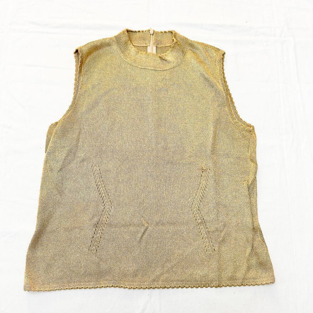 St. John's Basic Metallic Gold Sleeveless Mock Neck Top Size Small